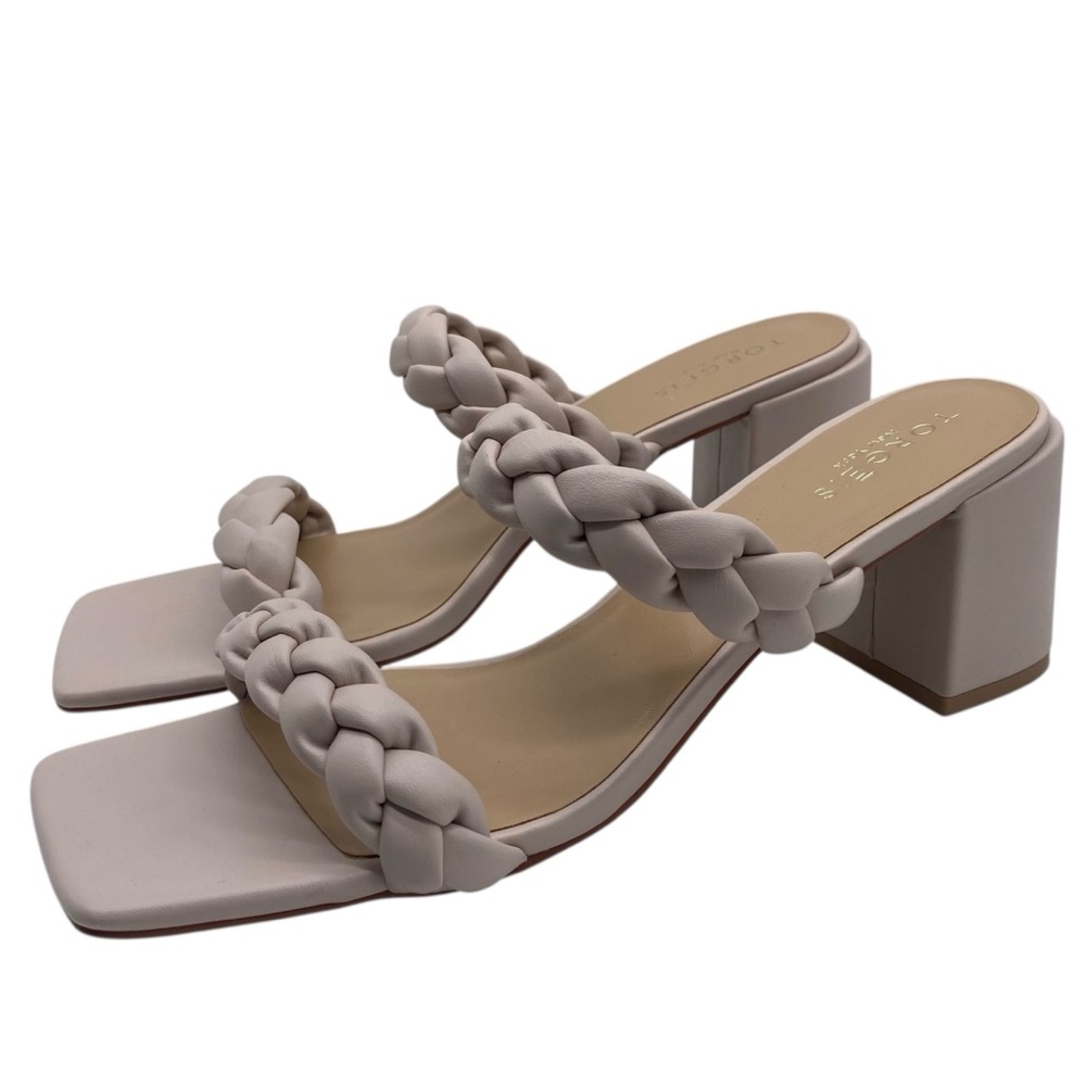 Torgeis Womens Shoes Braided Sandals Sz 11 Cream Vegan Leather Heels Feminine